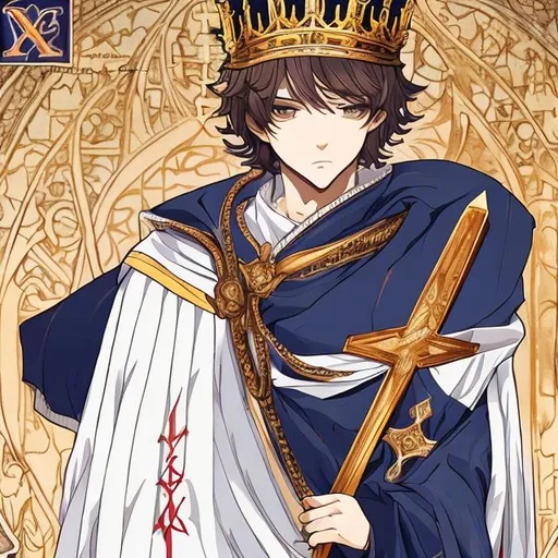 Louis IX Capétien scloak handsome man anime king crown