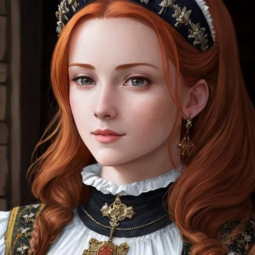 Prompt: hyper realistic of a 15th century scottish woman with cute face and ginger hair.