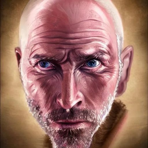 Prompt: painted portrait of realistic wold wearing pink shirt, mature, handsome, blue eyes, intricate, digital painting, concept art, smooth, sharp focus, writer, real image