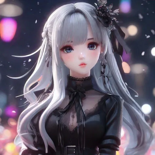 Prompt: 3d anime woman, rude, pretty, cute hairstyle, goth outfit, and beautiful pretty art 4k full raw HD