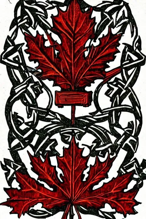 Prompt: traditionalism + monarchy + Maple Leaf + Crown + coat of arms + sketch + stencil + celtic knot





 