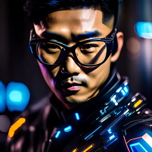 Prompt: an augmented asian male with a transparent suit with visible skin, with futuristic glasses,
portrait, Long shot, wide angle, 24mm lens, implants, high details, realistic , dark lighting, professionally colour graded, photorealism, 8k