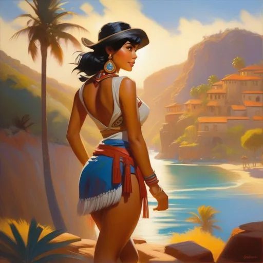 Prompt: Chel from El Dorado, cartoony, sunny atmosphere, extremely detailed painting by Greg Rutkowski and by Henry Justice Ford and by Steve Henderson