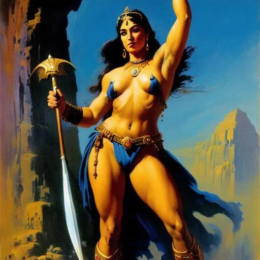 Prompt: full body warrior goddess, frank frazetta painting, uhd, 4k