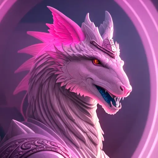 Prompt: CINMATIC FUTURISTIC portait FACE of a pinkish canine medieval dragon, STONE STATUE POSE, The overall aesthetic of the SCENE IS stylish and elegant, with a nod to vaporwave coloration and themes. 16K HDR