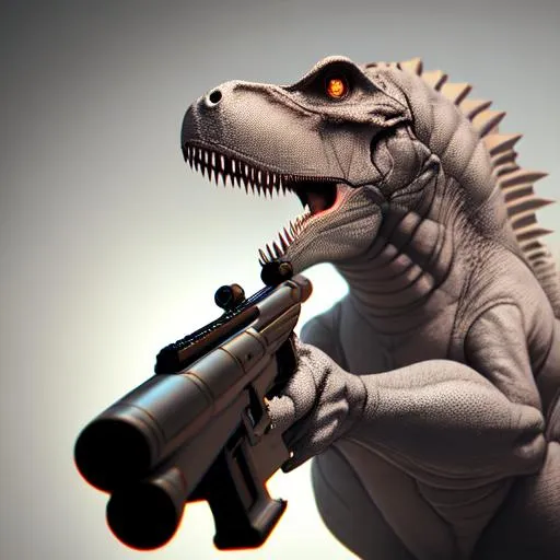 Prompt: President Tyrannosaurus rex shooting a gun in the air, soft smooth lighting, soft colors, 100mm lens, 3d blender render