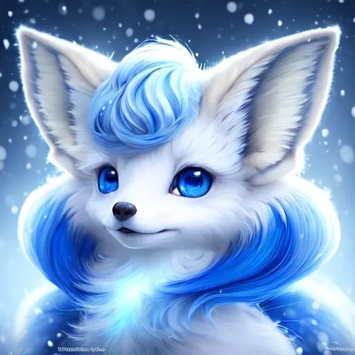Prompt: Portrait of {a beautiful vulpix} with {blue} hair and with cute face, beautiful innocent eyes, delicate wings, {winter wonderland}, perfect composition, hyperrealistic, super detailed, 8k, high quality, trending art, trending on artstation, sharp focus, studio photo, intricate details, highly detailed