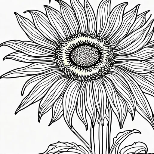 Prompt: a full sun flower with stem coloring page