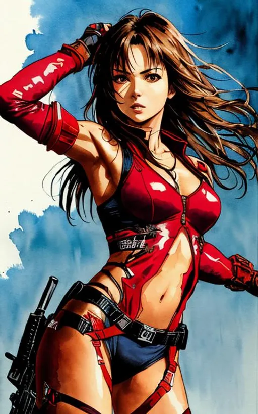 Prompt: (((Yoji Shinkawa))), sticker of ultra detailed portrait of Susanna Hoffs in red ninja outfit, high quality cell shaded illustration in post apocalyptic style by Yoji Shinkawa, ((full body)), dynamic pose, perfect anatomy, centered, freedom, soul, black long hair, approach to perfection, cell shading, 4k , cinematic dramatic atmosphere, watercolor painting, global illumination, detailed and intricate environment, artstation, concept art, fluid and sharp focus, volumetric lighting, cinematic lighting, Art by Yoji Shinkawa,