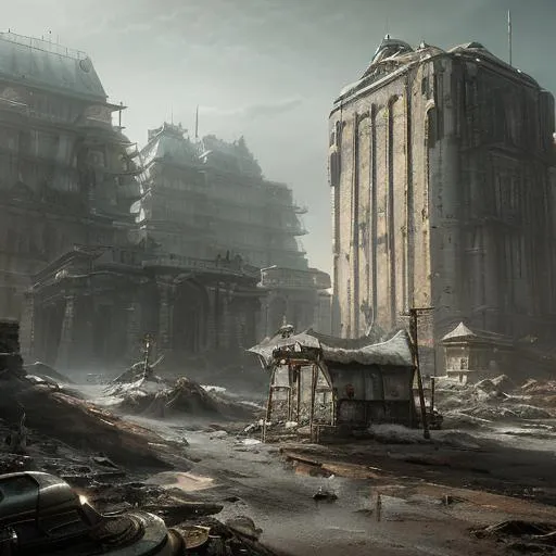 Prompt: fantasy style isolated abandoned futuristic dead cityscape in a glacier concept art