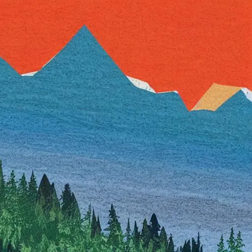 Prompt: Art representing a British Columbia mountain. Use greens, blues, browns, whites, and maybe greys.
Make it minimalistic.