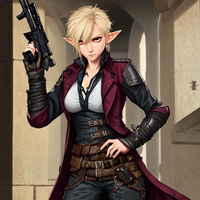 Beautiful Tomboy Elf Assassin Gunslinger In A Trench 