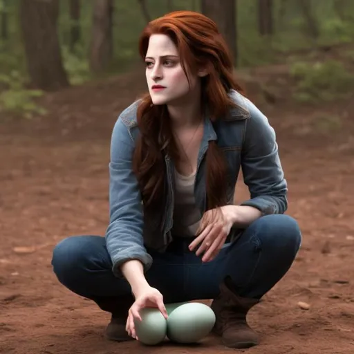 Prompt: Bella Swan laying an egg