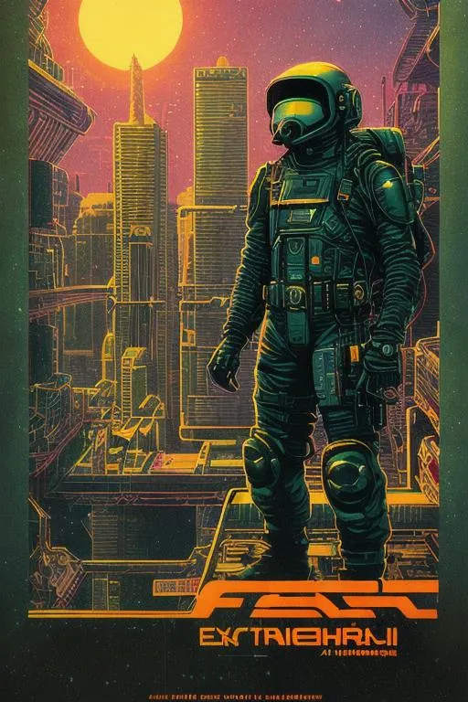 Prompt: poster art, cute extraterrestrial anamorphic application security engineer defending an outpost, mainframe databank, grunge, ratlook, outdoors, daytime, medium shot, retro-futurism, by Masami Onishi, by Bruce McCall, by Angus McKie, muted colors, prism, minimal