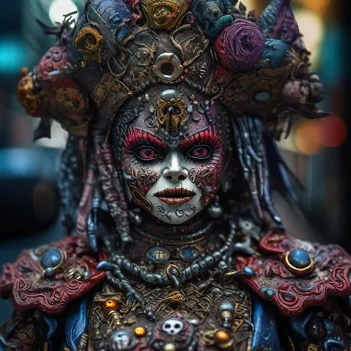 Prompt: "uhd photorealistic authentic psychotic angry madman wearing ornate voodoo costume, intricate details, vivid colors, frightening surroundings, correct details, in the style of amano, karol bak, akira toriyama, and greg rutkowski"
"a face portrait of a very creepy haunting demonic evil tin toy fairytale female in armour stood on a street, highly detailed closeup, unreal engine, nicoletta ceccoli, mark ryden, earl norem, lostfish, global illumination, intricate, octane rendering."
"Insanely detailed immersive cinematic face portrait photography of a majestic beautiful intricate and hyperdetailed painting by Ismail Inceoglu Huang Guangjian and Dan Witz CGSociety ZBrush Central fantasy art album cover art 4K 64 megapixels 8K resolution HDR"