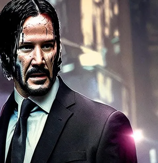 Prompt: john wick combined with the punisher standing menacingly