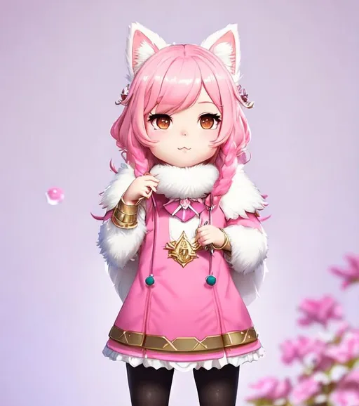 Prompt: Lilypichu from Offlinetv, illustration art, Fantasy landscape, DnD, wearing body accessories, large white pomeranian, epic Instagram, artstation, hyperdetailed intricately detailed, unreal engine, fantastical, intricate detail, splash screen, complementary colors, fantasy concept art, 8k, deviantart masterpiece, oil painting, heavy strokes, splash arts, fanart by  Nacraova
