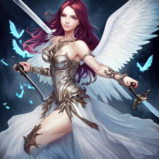 Beautiful Woman With Wings With Sword Flying OpenArt