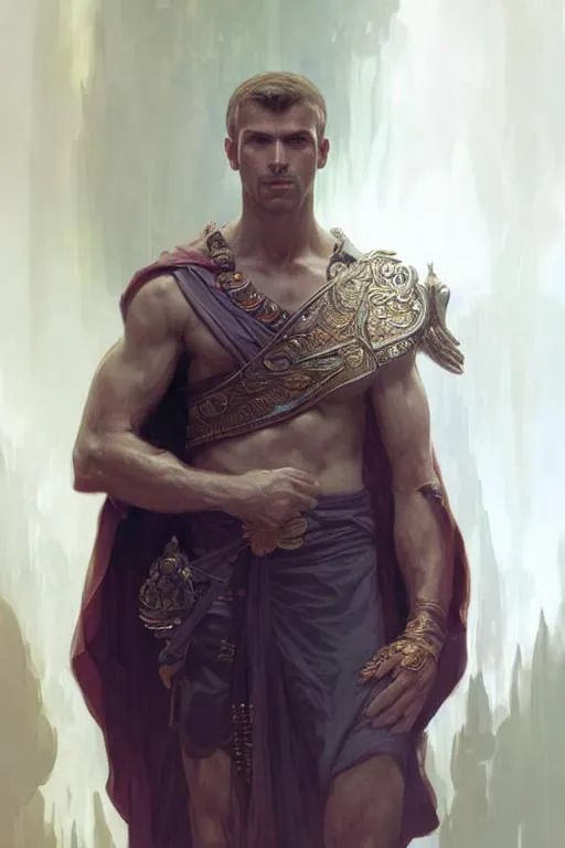 Prompt: temple cleric, healer, masculine, beautiful, handsome, fit, male body, intricate, highly detailed, digital painting, artstation, concept art, sharp focus, illustration, art by greg rutkowski and alphonse mucha