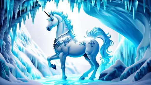 Prompt: splash art, hyper detailed perfect oil painting of a mech armour unicorn in an ice cave. snow on the ground, icicles dripping and forming water pools. Unicorn rearing up and kicking its legs. 

White unicorn, detailed long white main, green eyes, snow and ice, golden horn. Looking head on and standing on two legs. Unicorn rearing up. Kicking, angry unicorn. Male

Elegant, ethereal, graceful,

HDR, UHD, high res, 64k, cinematic lighting, special effects, hd octane render, professional photograph, studio lighting, trending on artstation