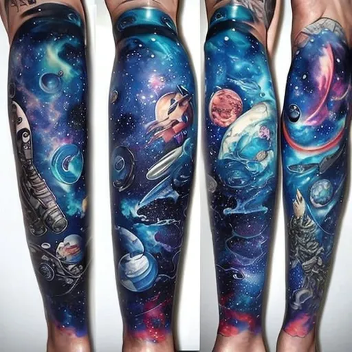 oceanic space themed full sleeve leg tattoos