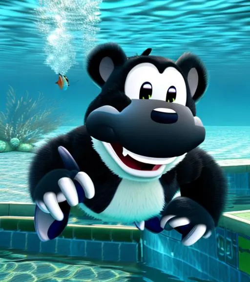 Prompt: Anthropomorphic furry swimming underwater