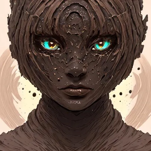 Prompt: Beautiful, Female mud golem, ripples, cracks, cracked, concept art, made from brown mud, cracked skin, sludge, lumpy skin,