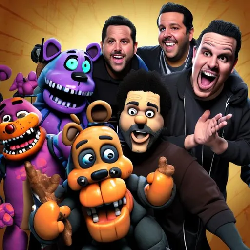 Prompt: five nights at freddys, the weeknd, impractical jokers, punishment