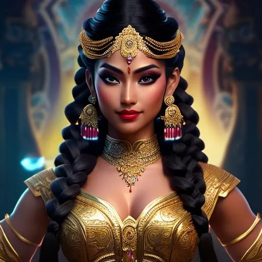 Prompt: Gorgeous, stunning, beautiful, otherworldly toned muscular Yuan-Ti martial artist goddess with long braided hair wearing ancient Hindu clothing, elegant posing, full body, centered, fantasy setting, character concept, cinematic, colorful background, concept art, dramatic lighting, highly detailed, hyper realistic, intricate sharp details, octane render, smooth, studio lighting, trending on art station, 8k, HDR, unreal engine, emotive, cgi, animated, character art, iridescent, metallic