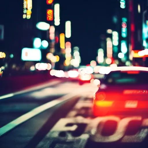 Prompt: , night, blurred, japan, car