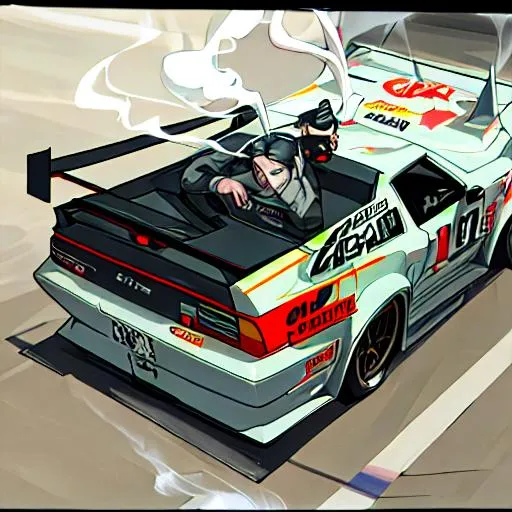 Prompt: smoking in the drift car