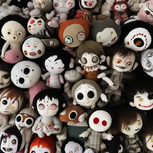 Prompt: Stuffed animals in the style of junji ito