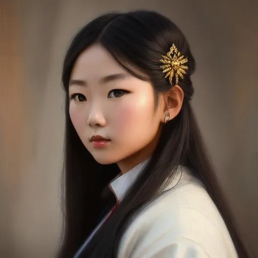 Prompt: beautiful mongolian girl oil painting, UHD, 8k, Very detailed, beaitiful girl, cinematic, realistic, photoreal, trending on artstation, sharp focus, studio photo, intricate details