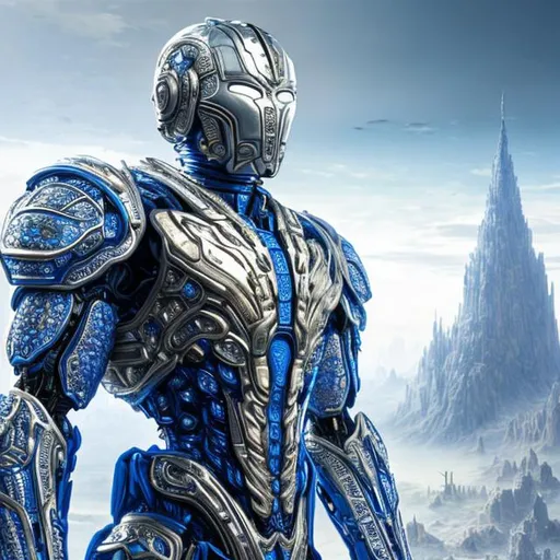 Prompt: full body picture of a futuristic humanoid droid soldier fully covered with gorgeous detailed blue and white plate armor, gorgeous detailed helmet,  complex, detailed, 8K, Full HD, no background.

masterpiece photographic real digital ultra realistic hyperdetailed,  

volumetric lighting maximalist photo illustration 4k, resolution high res intricately detailed complex,

soft focus, digital painting, oil painting, clean art, professional, colorful, rich deep color, concept art, CGI winning award, UHD, HDR, 8K, RPG, UHD render, HDR render, 3D render cinema 4D