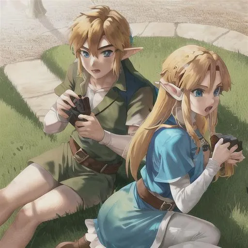 Prompt: Link and Zelda playing a game