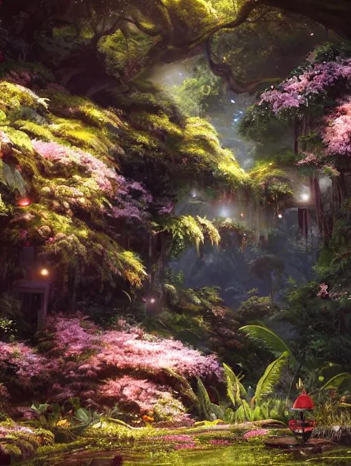 Prompt: Old aeroport in cherry blossom jungle,from few distance,few distance from windows, highly detailed oil painting, hyperrealism, gorgeous lighting, Studio Ghibli, Jessica Rossier, digital art, octane render, beautiful composition, trending on artstation, masterpiece