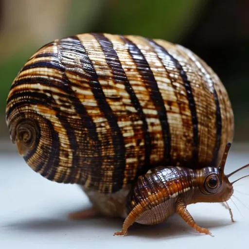 Ethic snail made from cocoa snails, photorealistic