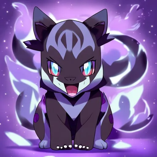 Prompt: one cute black tiger cub with purple strips with the powers of moon light as a Pokemon