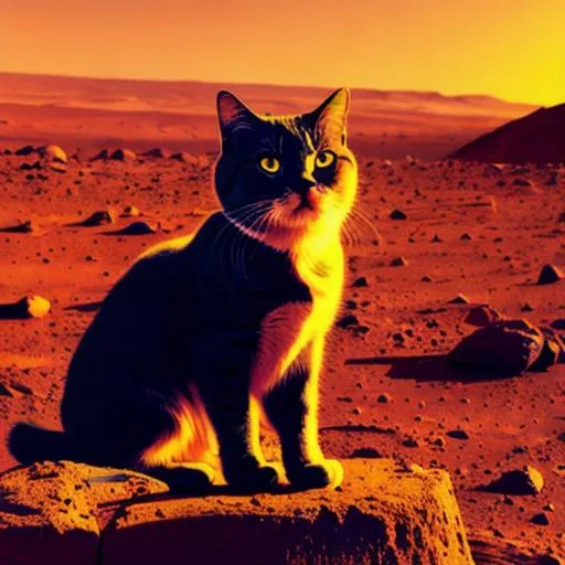 Prompt: Abstract cat looking to the moon on mars, beautiful colors, hd, 4k