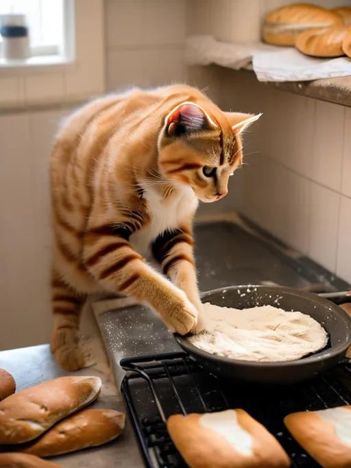 Prompt: cat making bread