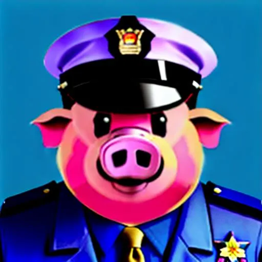 Prompt: A humanoid pig police officer.