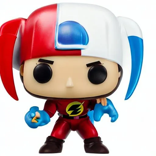 Prompt: Funko pop Flash figurine, made of plastic, product studio shot, on a white background, diffused lighting, centered