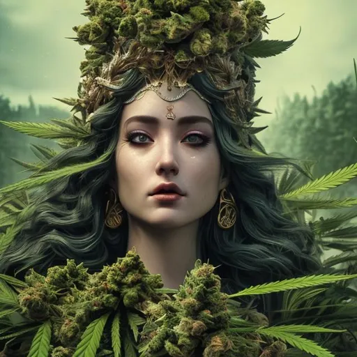 Prompt: goddess of the marijuana festival hyper realistic extremely detailed dark cinematic UHD