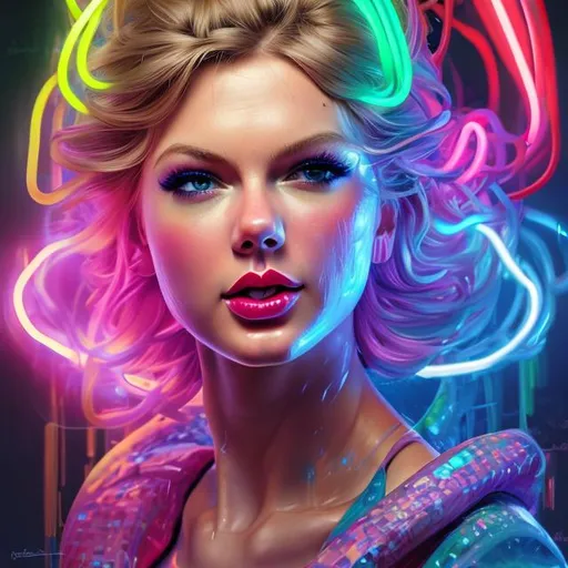 Prompt: "super ultra maga hyperdetailed hyperrealistic portrait of taylor swift as a delirium of the endless infinite,  bright neon vivid colourful articulate make up, the sandman, made by caravaggio stanley artgerm lau wlop rossdraws artstation cgsociety 8k 3D concept art cgsociety octane render"