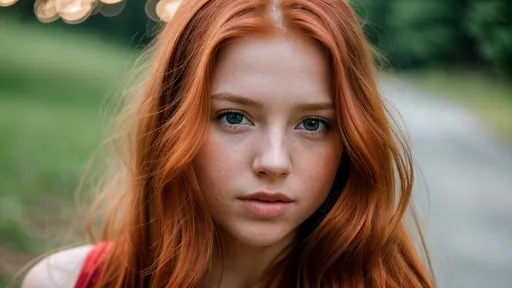 Prompt: Redhead girl with long hair 8k resolution insanely detailed, hyper realism, life-like, photo realistic, 64k, full body, symmetrical eyes