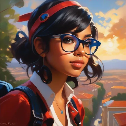 Prompt: Nerdy Latina girl in Persona 3, cartoony, sunny atmosphere, extremely detailed painting by Greg Rutkowski and by Henry Justice Ford and by Steve Henderson