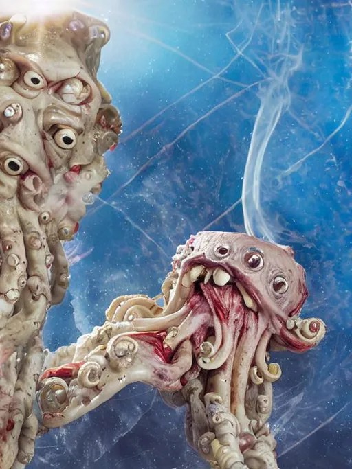 Prompt: Film about a grotesque octopus zombie from space, photoelastic, hd-