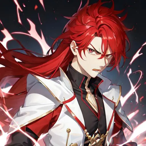 Prompt: Zerif 1male (Red side-swept hair covering his right eye) angry, telling at someone