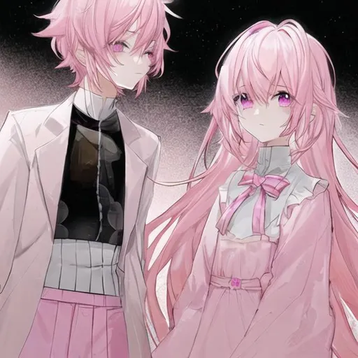 Prompt: male with light pink hair and a pastel pink theme