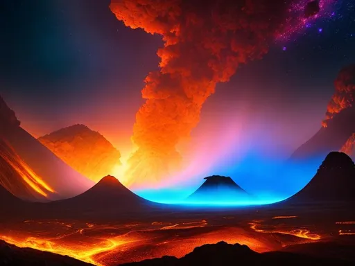 Prompt: genesis dance on a volcano, widescreen, 16:9, 8k, front, full body, Epic action pose, epic Instagram, solar, psychedelic, fog, dusk, Twilight, hyperdetailed, intricately detailed, hyper-realistic, fantastical, intricate detail, WIDESCREEN, complementary colors, concept art, masterpiece, NEON oil painting, heavy strokes, splash arts, Wide Angle, Perspective, Double-Exposure, Light, NEON Background, Ultra-HD, Super-Resolution, Massive Scale, Perfectionism, Soft Lighting, Ray Tracing Global Illumination, Translucidluminescence, Crystalline, Lumen Reflections, in a symbolic and meaningful style, symmetrical, high quality, high detail, masterpiece, intricate facial detail, intricate quality, intricate eye detail, highly detailed, highly detailed face, Very detailed, high resolution
